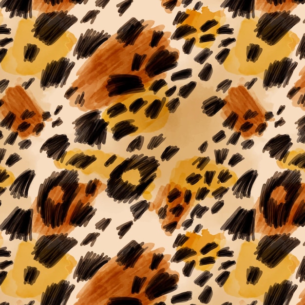 Felino animal estampado em aquarela sem costura padrão