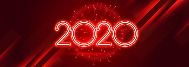 Vetor grátis feliz 2020 vermelho feliz ano novo banner brilhante