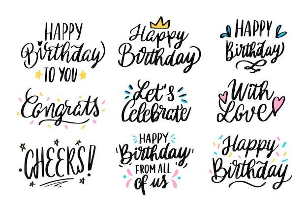 Vetor grátis feliz aniversário saudações lettering