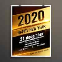 Vetor grátis feliz ano novo 2020 celebração panfleto ou modelo de cartaz
