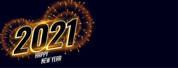 Feliz ano novo 2021 celebração de fogos de artifício banner design