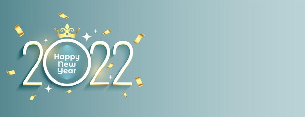 Feliz ano novo 2022 saudação com coroa e confete dourado