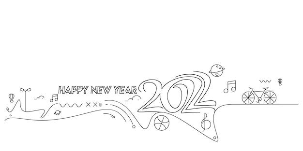 Feliz ano novo 2022 texto com viagens mundo design patter, ilustração vetorial.