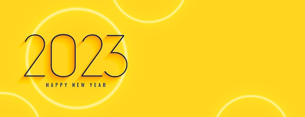 Vetor grátis feliz ano novo 2023 banner amarelo em estilo minimalista