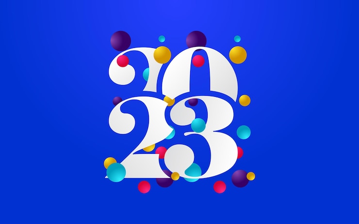 Vetor grátis feliz ano novo 2023 design de texto capa do diário de negócios para 2023 com desejos banner de cartão de modelo de design de brochura ilustração vetorial