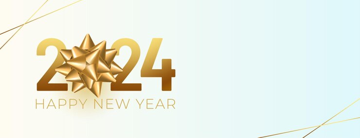 Vetor grátis feliz ano novo 2024 bandeira de festa com vetor de design de floco de neve dourado