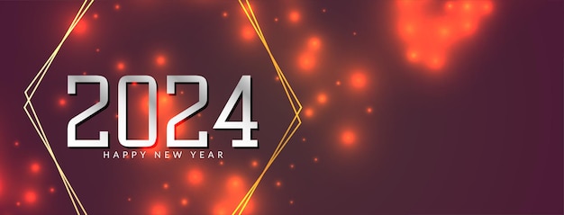 Vetor grátis feliz ano novo 2024 design de banner de brilho brilhante