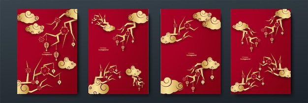 Feliz ano novo chinês fundo de design chinês de ouro vermelho Vetor Premium