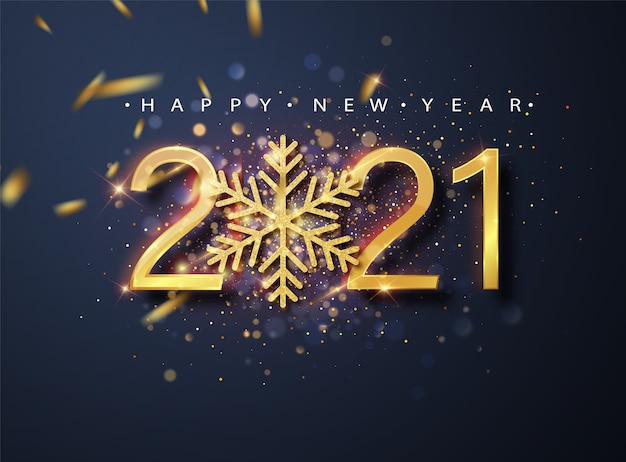 Feliz ano novo de 2021. ilustração em vetor de férias de números metálicos dourados 2021