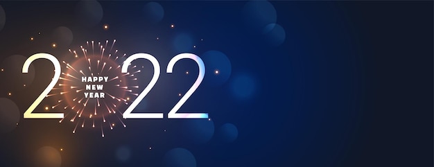 Feliz ano novo, fogos de artifício 2022 desenho de banner cintilante