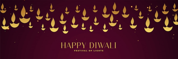 Feliz banner festival de diwali com diya dourado