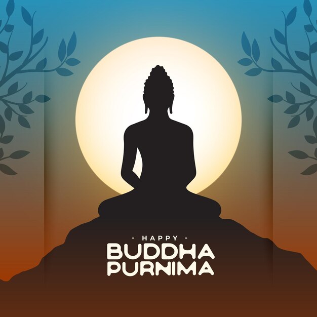 feliz buddha ou guru purnima deseja cartão com árvore bodhi