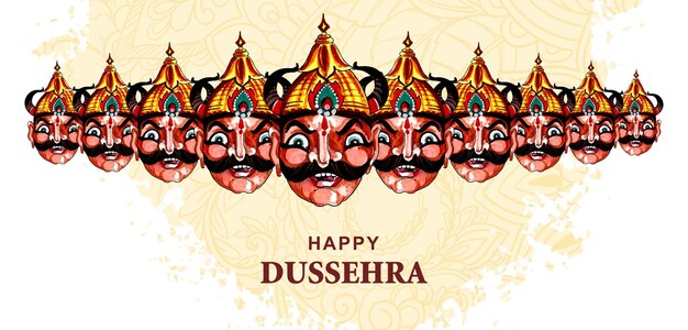 Feliz celebração dussehra ravana zangada com design de cartão de dez cabeças