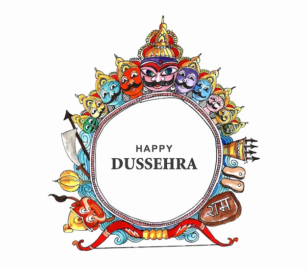 Feliz celebração dussehra ravana zangada com design de cartão de dez cabeças