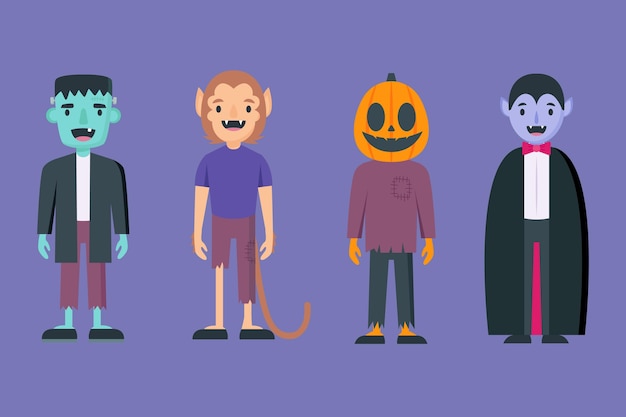 Vetor grátis feliz coleção de personagens de halloween