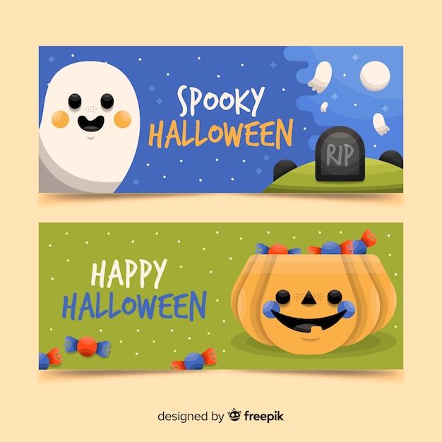 Feliz design de mão desenhada banners de halloween