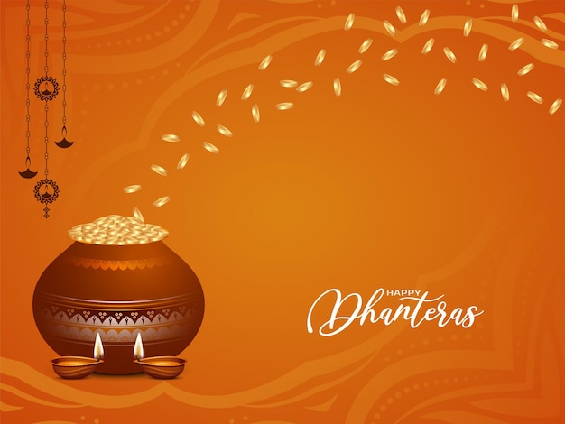 Feliz dhanteras festival fundo com pote de moedas de ouro