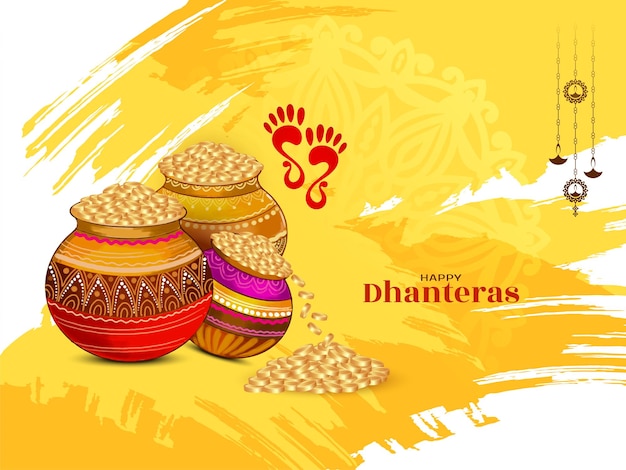 Vetor grátis feliz dhanteras festival indiano decorativo vetor de design de fundo religioso