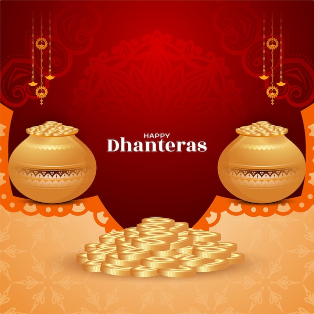 Vetor grátis feliz dhanteras festival tradicional indiano vetor de fundo elegante