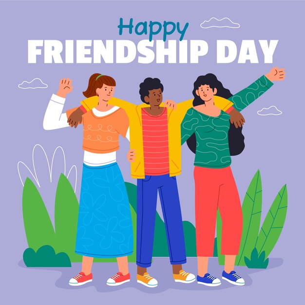 Feliz dia da amizade desenhado à mão ilustrado