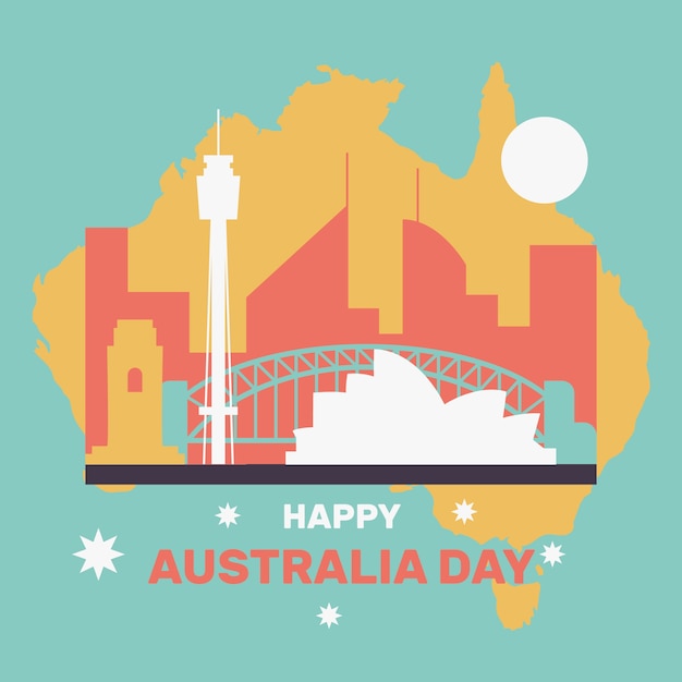 Vetor grátis feliz dia da austrália com cidade famosa