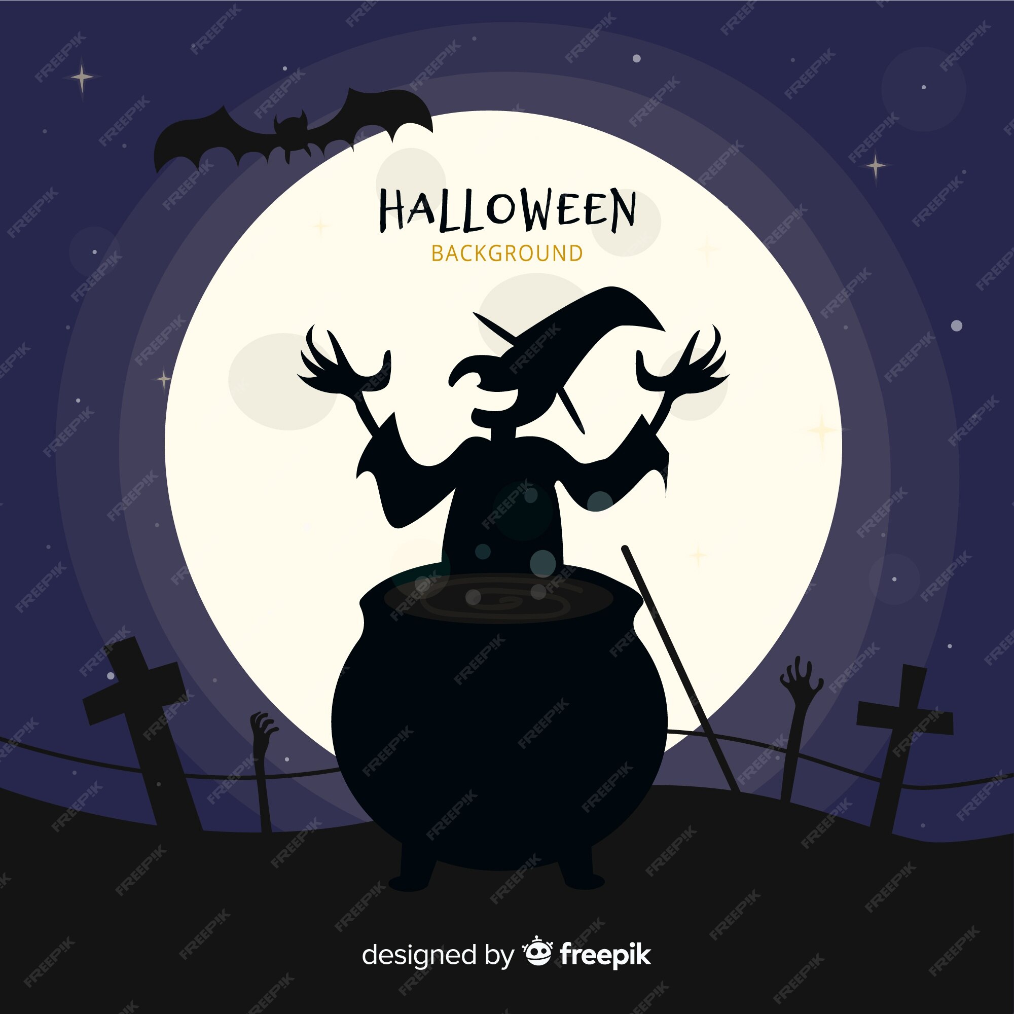 inscrição preta e laranja feliz dia das bruxas com um caldeirão de bruxas.  impressão para recortar para o tradicional feriado de halloween. ilustração  vetorial em um estilo simples. 3570794 Vetor no Vecteezy