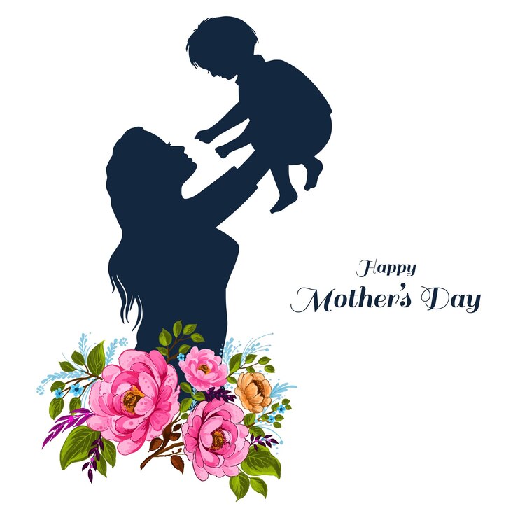 Vetor grátis feliz dia das mães levantando um cartão de bebê com desenho floral