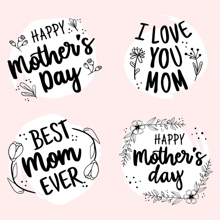 Vetor grátis feliz dia das mães mão desenhada letras coleção distintivo