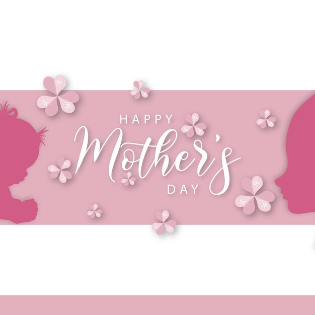 Feliz dia das mães saudações rosa fundo branco banner de design de mídia social Vetor grátis