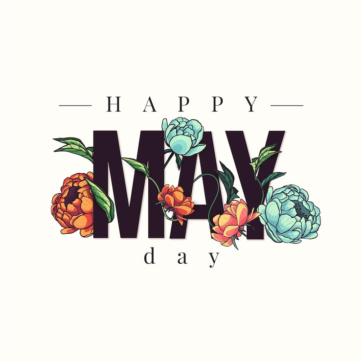 Vetor grátis feliz dia de maio fundo com mão desenhadas flores