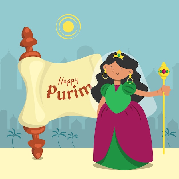 Vetor grátis feliz dia de purim com mulher