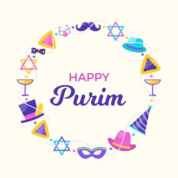 Feliz dia de purim em design plano