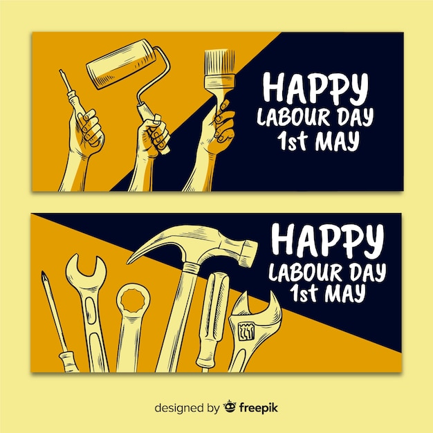 Feliz dia do trabalho mão desenhada banner para web e mídias sociais