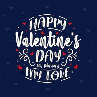 Feliz dia dos namorados 14 de fevereiro meu amor fundo azul com design de letras de amor
