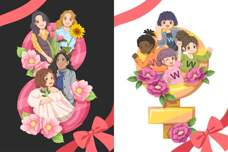 Vetor grátis feliz dia internacional da mulher empoderamento da mulher celebração de oito de março proteger mulheres livres e confiantes pelo feminismo independência liberdade empoderamento ativismo pelos direitos das mulheres