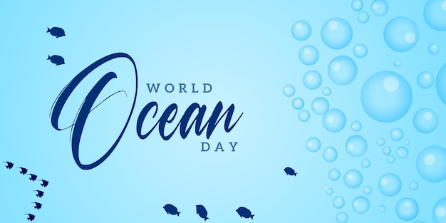 Feliz dia mundial do oceano fundo azul banner de design de mídia social vetor grátis