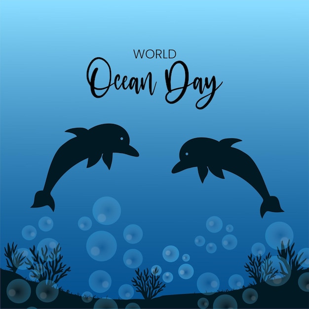 Vetor grátis feliz dia mundial do oceano fundo preto azul banner de design de mídia social vetor grátis