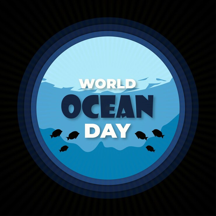 Vetor grátis feliz dia mundial do oceano fundo preto azul banner de design de mídia social vetor grátis