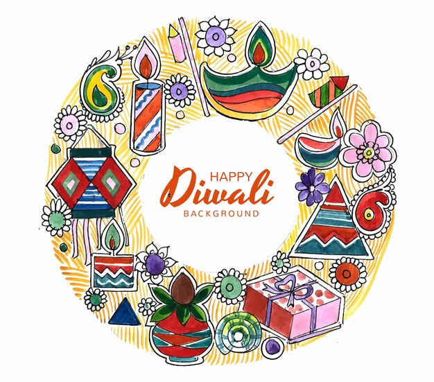 Feliz diwali decorativo artístico design de cartão diwali diya festival