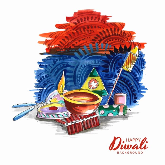 Feliz diwali decorativo artístico design de cartão diwali diya festival