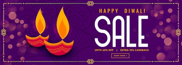 Feliz diwali diya roxo venda banner