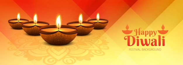 Feliz diwali hindu festival banner fundo decorativo