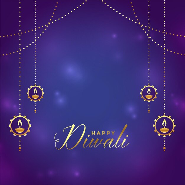 Feliz diwali roxo fundo dourado brilhante