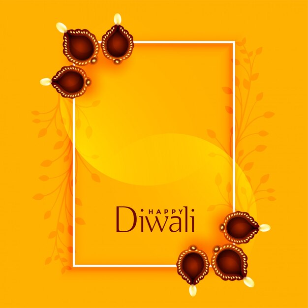 Feliz diwali saudação com diya e espaço de texto
