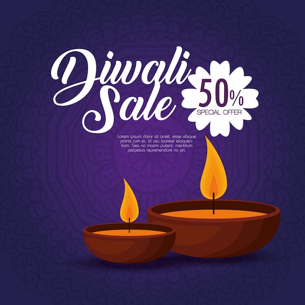 Feliz diwali venda com velas