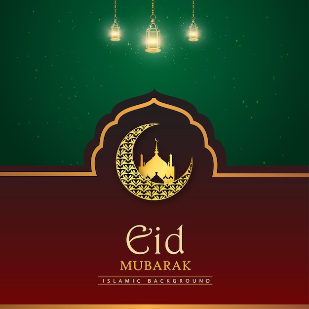 Feliz eid saudações maroon pine green background banner de mídia social islâmica