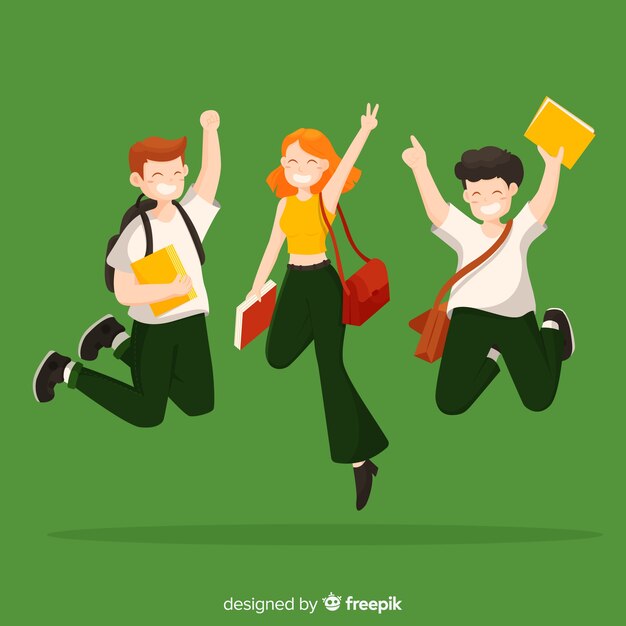 Feliz, estudantes, fundo