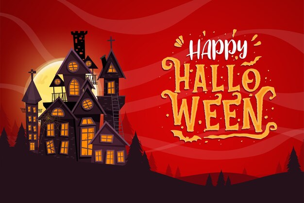 Feliz festa de halloween com castelo assombrado