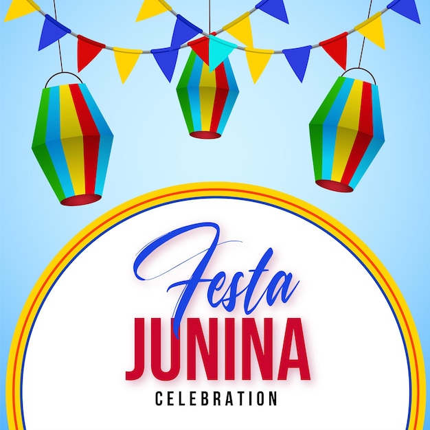 Vetor grátis feliz festa junina azul amarelo vermelho fundo banner de design de mídia social vetor grátis