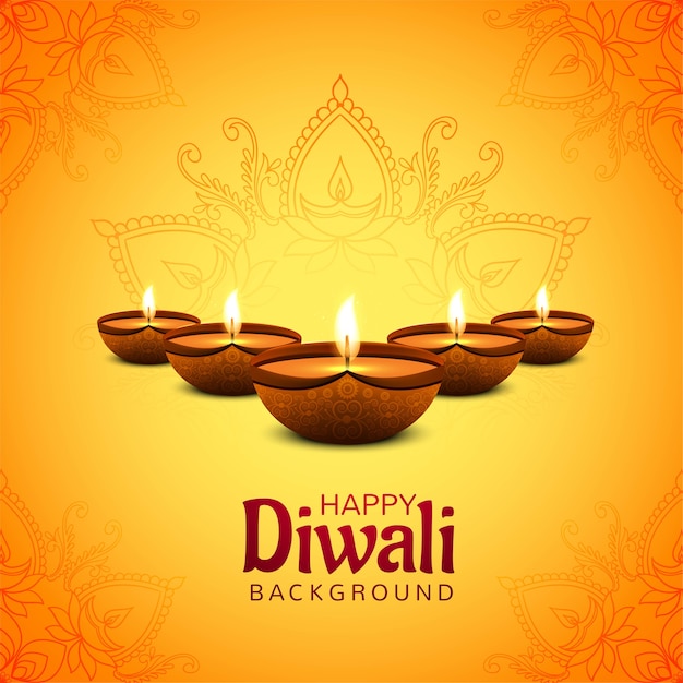 Feliz festival de diwali com fundo de cartão comemorativo de lâmpada de óleo